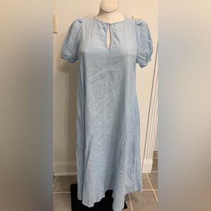 PIETSIE BLUE STRIPED COTTON & LINEN MAXI DRESS SMALL BREEZY COASTAL GRANDMA